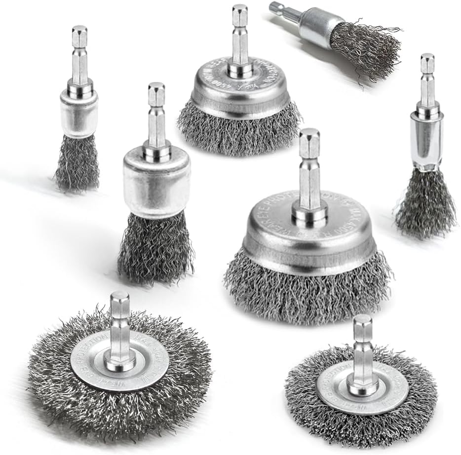 Juego 8 Pzas Cepillo Rueda Alambre Acero Inox 1/4pulg