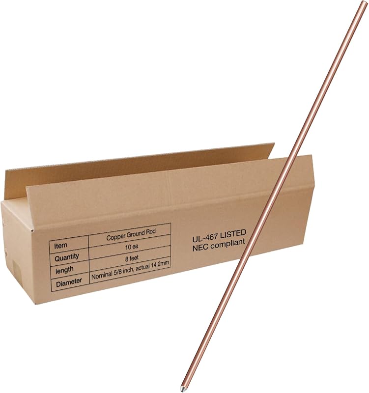 10 Barras Tierra 8ft Comp UL 5/8pulg Cobre Valla Torre