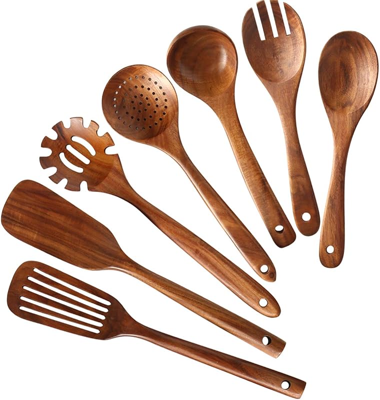 Set 7 Utensilios Cocina Madera Teca Natural