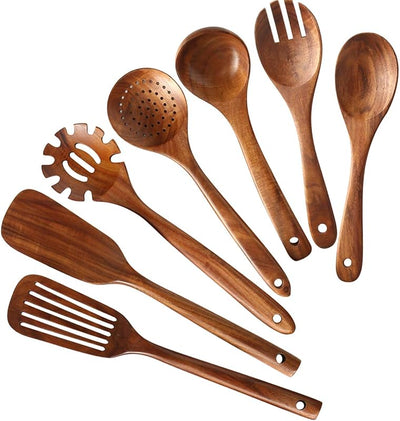 Set 7 Utensilios Cocina Madera Teca Natural