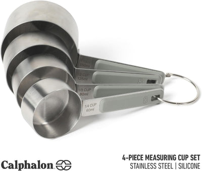 Tazas medidoras acero inox asa silicona gris pardo 4 pzas