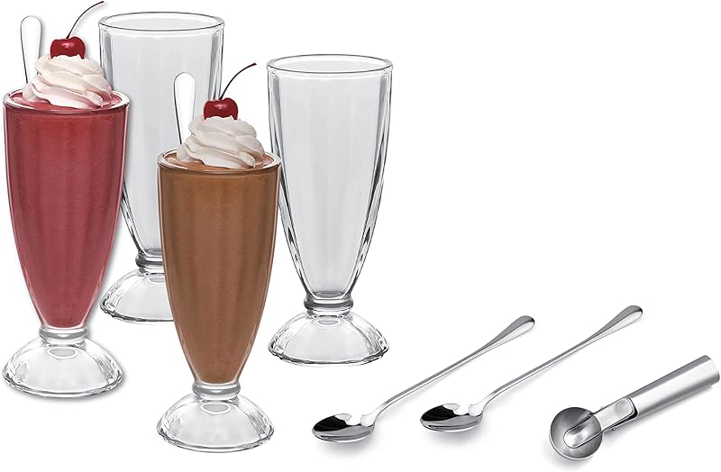 Set 9 Pzas para Servir Helado 4 Tazas 1 Cucharada Plateado