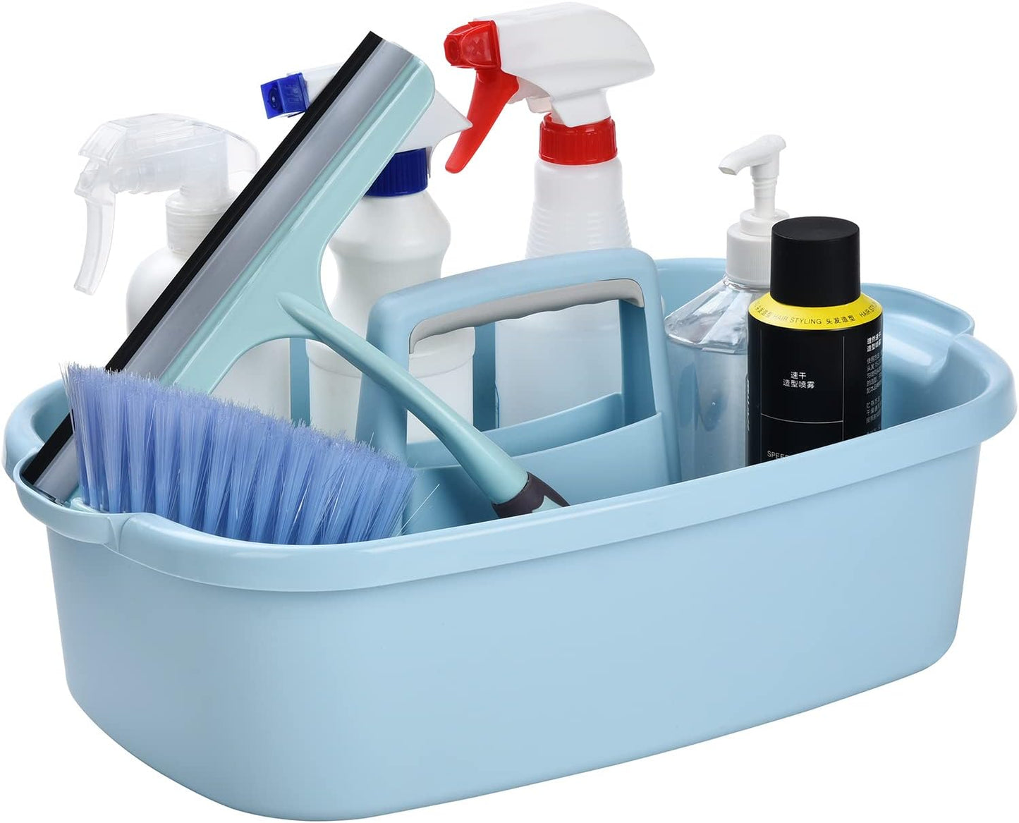 Organiz. plástico para limpieza con asa color azul