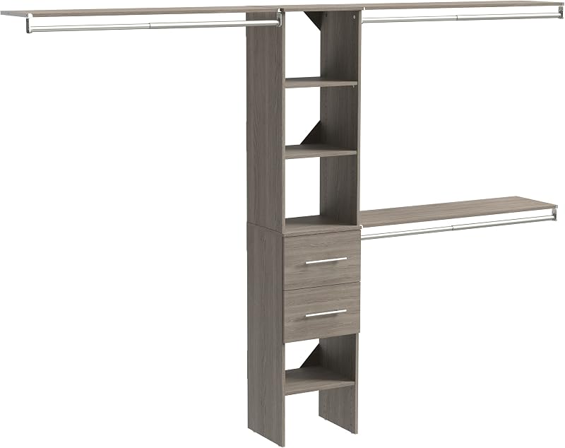 Kit organiz. armario madera 3 barras estantes cajones gris
