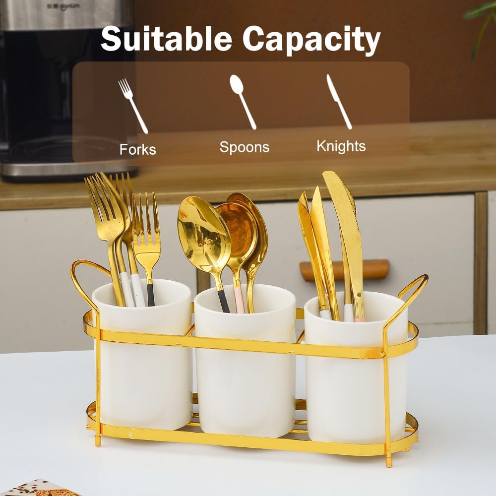 3 Pzas Cubiertos Cerámica Blanca Soporte Mesa Cocina