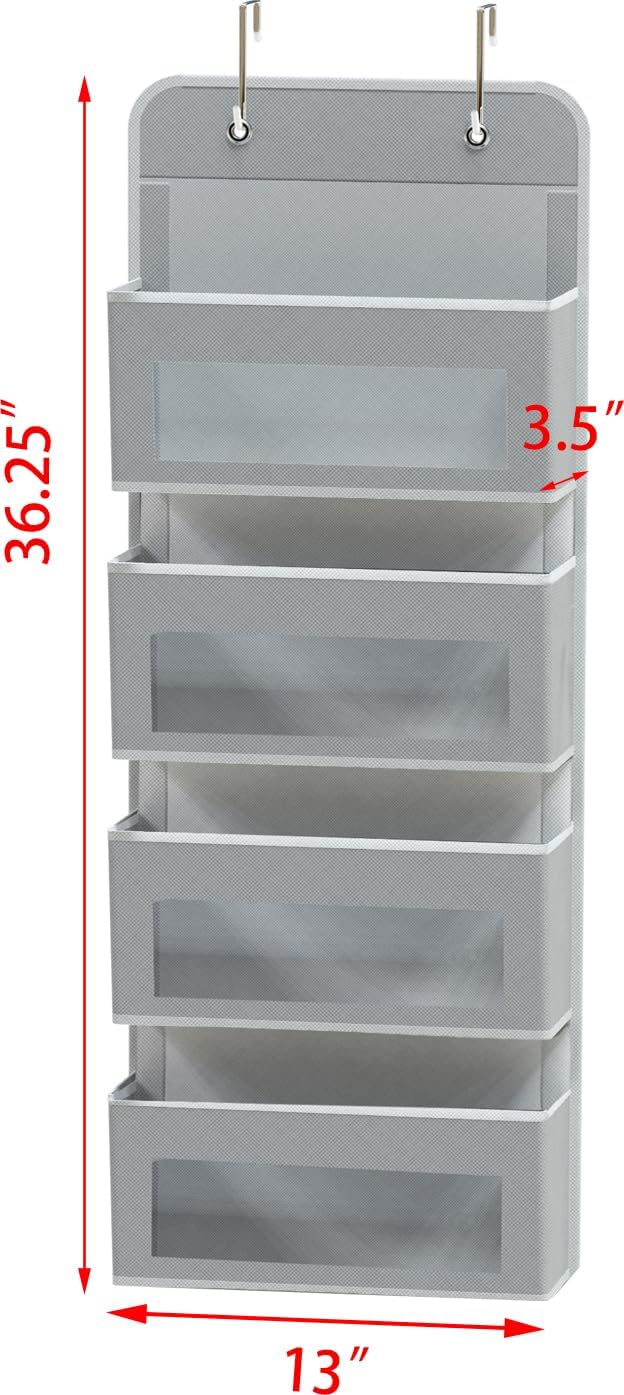 Organiz. puerta 4 bolsillos transparentes gris