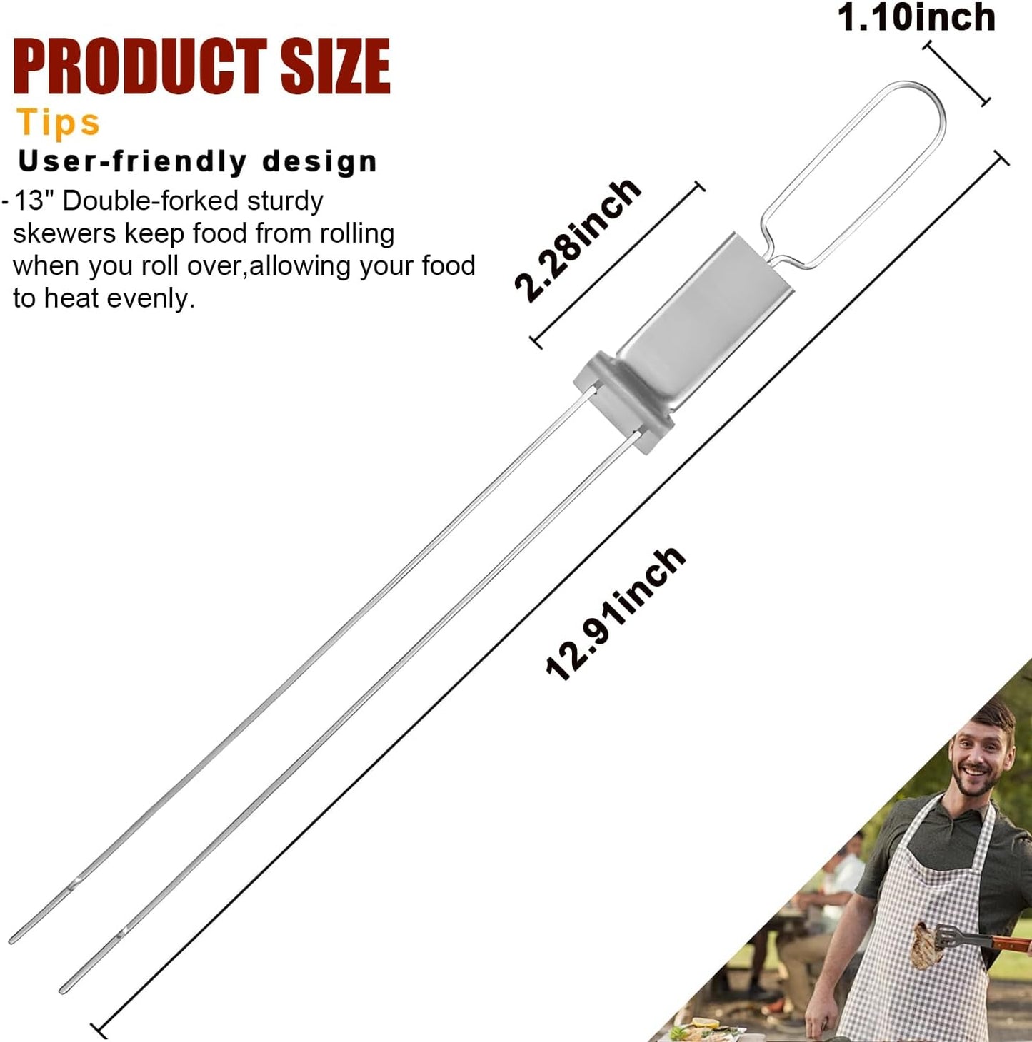 Brochetas Kabob Acero Inox Doble Tenedor 8 Pzas 13pulg