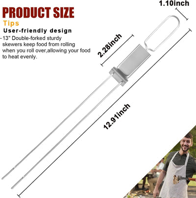 Brochetas Kabob Acero Inox Doble Tenedor 8 Pzas 13pulg