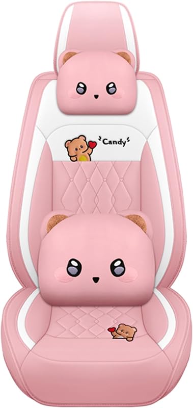 Set 5 Fundas Asiento Oso Dibujos Animados PU Rosa