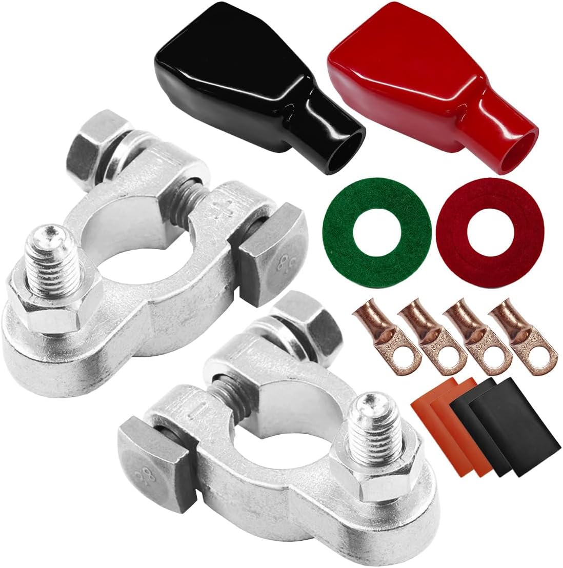 Kit conector terminal batería automóvil 4 lengüetas cobre 3/8