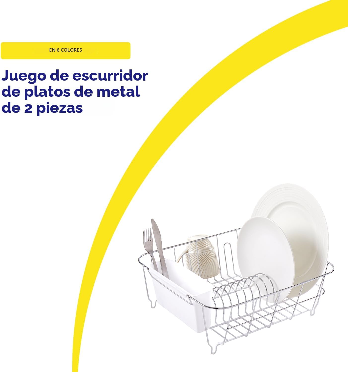 Set 2 Pzas Escurridor Platos Metal Soporte Utensilios Blanco