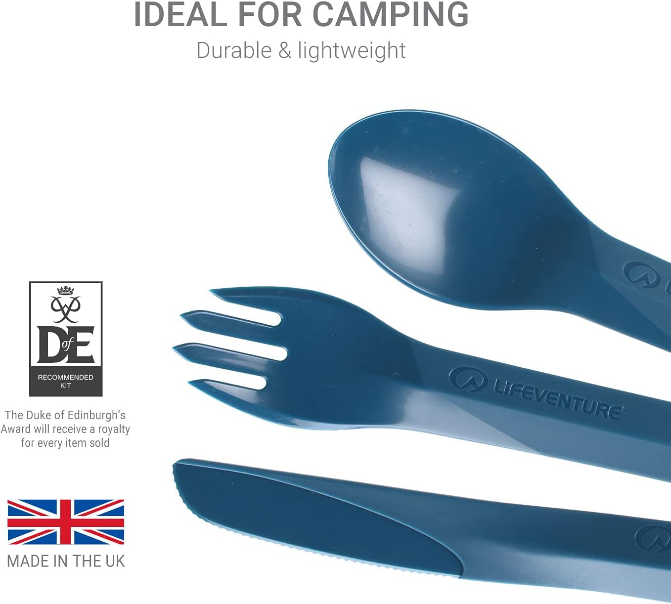 Set cubiertos plástico entrelazados camping azul marino