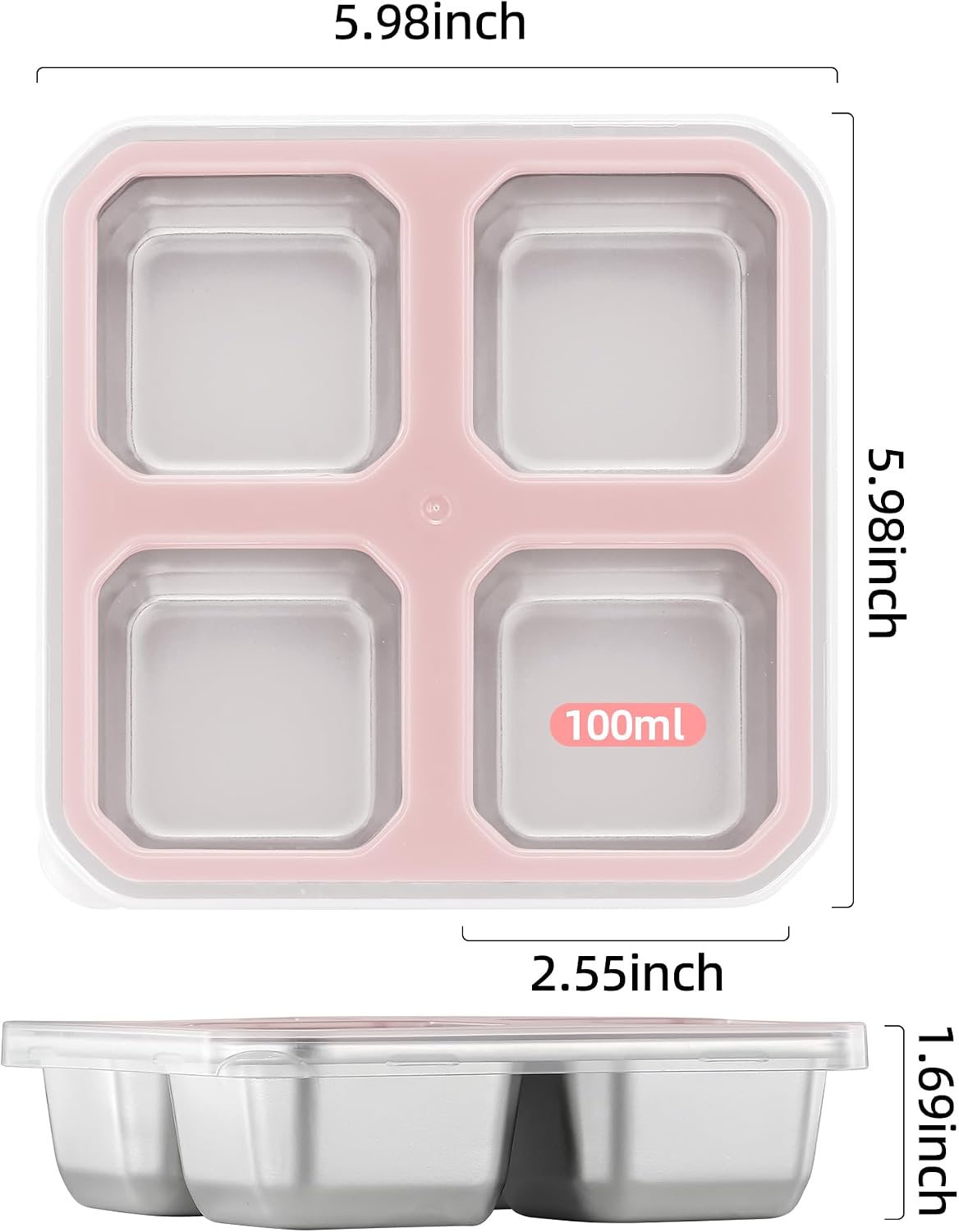 4 Pzas Contenedores Aperitivos Acero Inox con Tapas