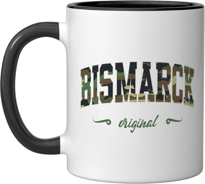 Taza cerámica camuflaje Fargo Design College ND negra/blanca
