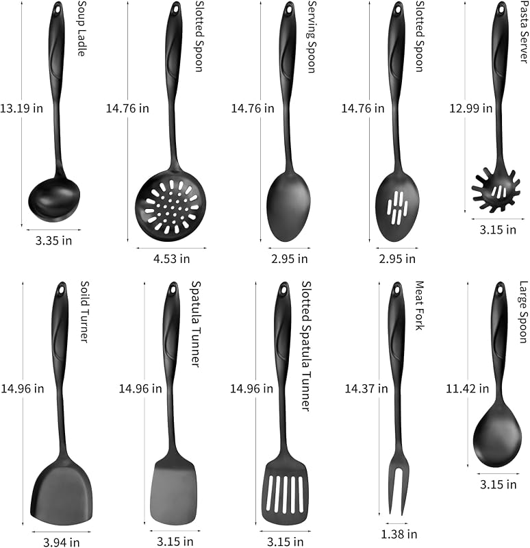Set 10 utensilios acero inox 304 mate negro