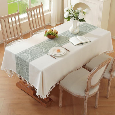 Mantel lino borlas mesa cocina 55x71 4-6 asientos