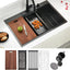 Fregadero cocina negro 33x22" acero inox 304 con estación