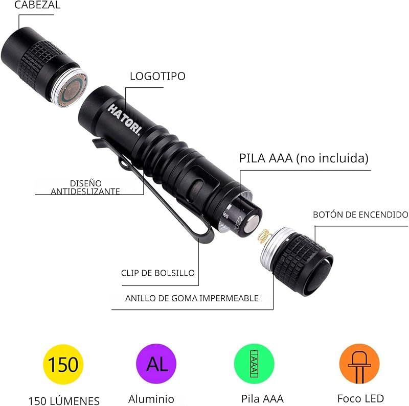 Linterna táctica mini LED con baterías AAA