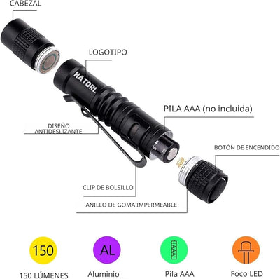 Linterna táctica mini LED con baterías AAA