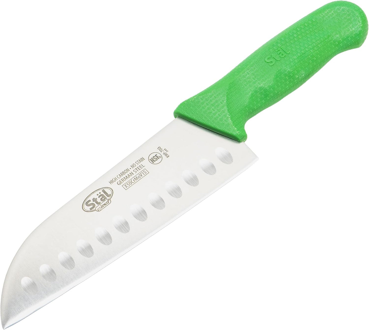 Cuchillo chef Santoku acero alto carbono 7pulg verde