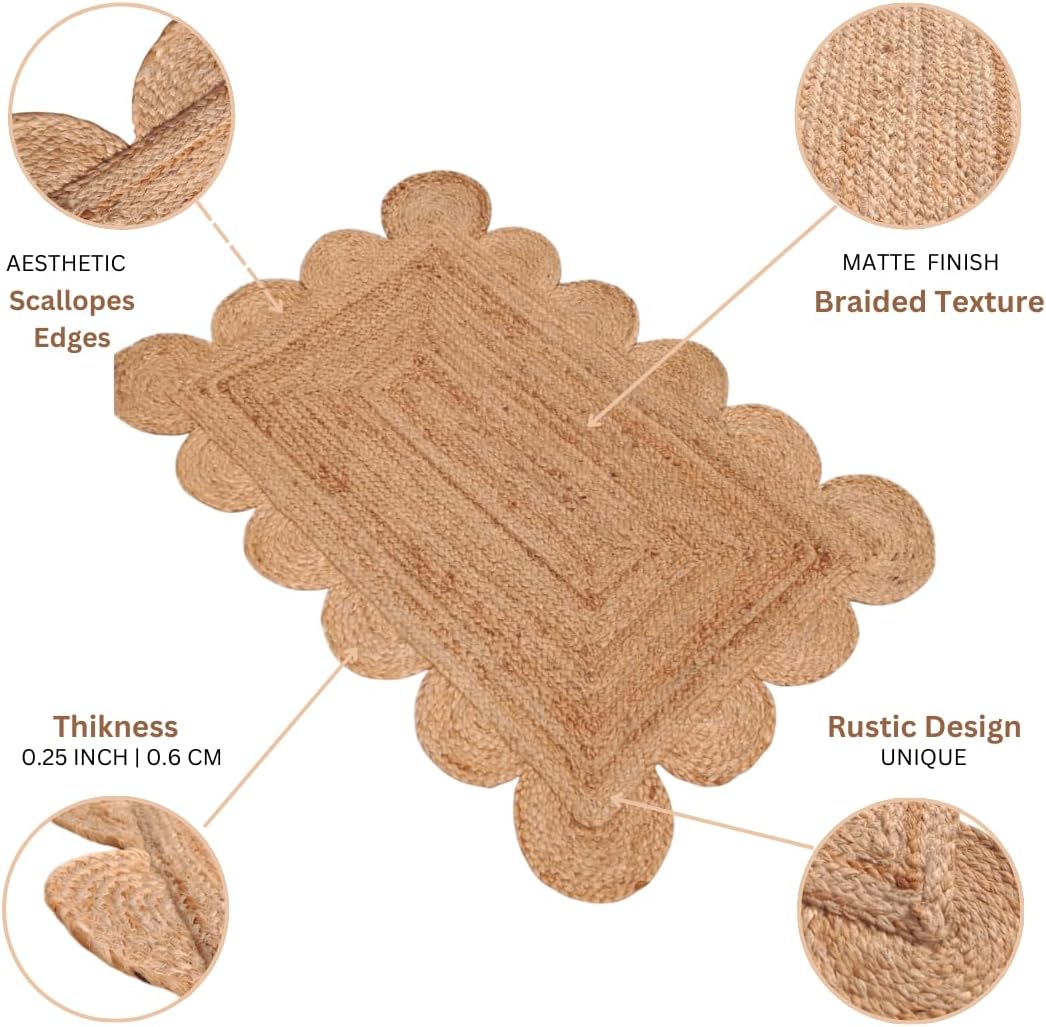 Alfombra yute festoneada tejida a mano 2x3ft
