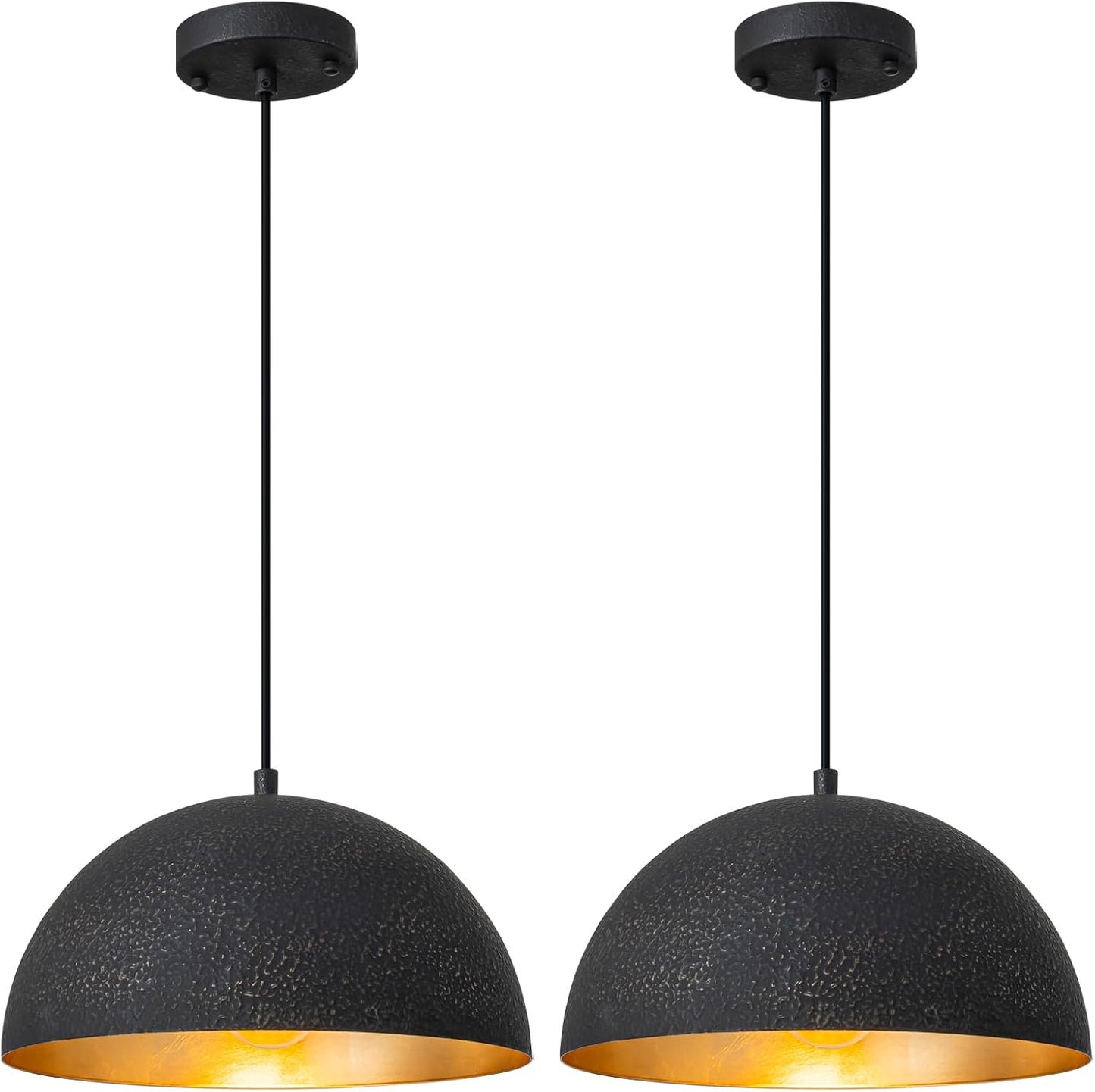 Lámpara colgante industrial negro grano dorado pack 2
