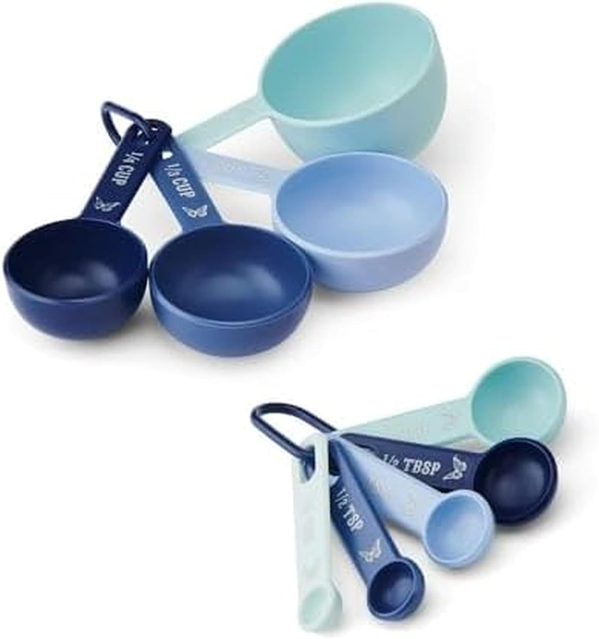 Juego tazas y cucharas medidoras azul con anillo anidado