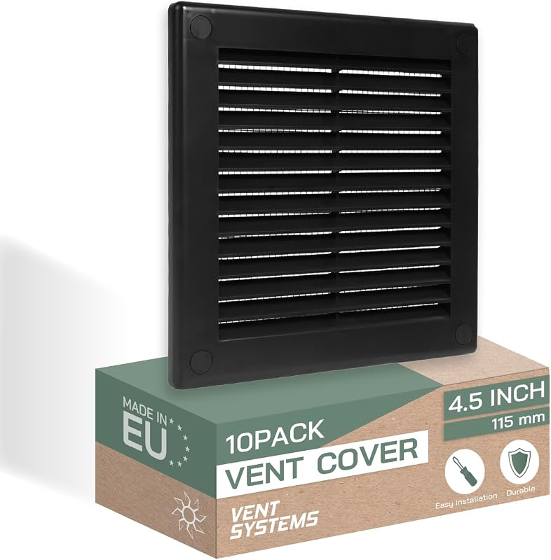 Cubierta ventilación plástico negro 4.5x4.5" 10 Uds