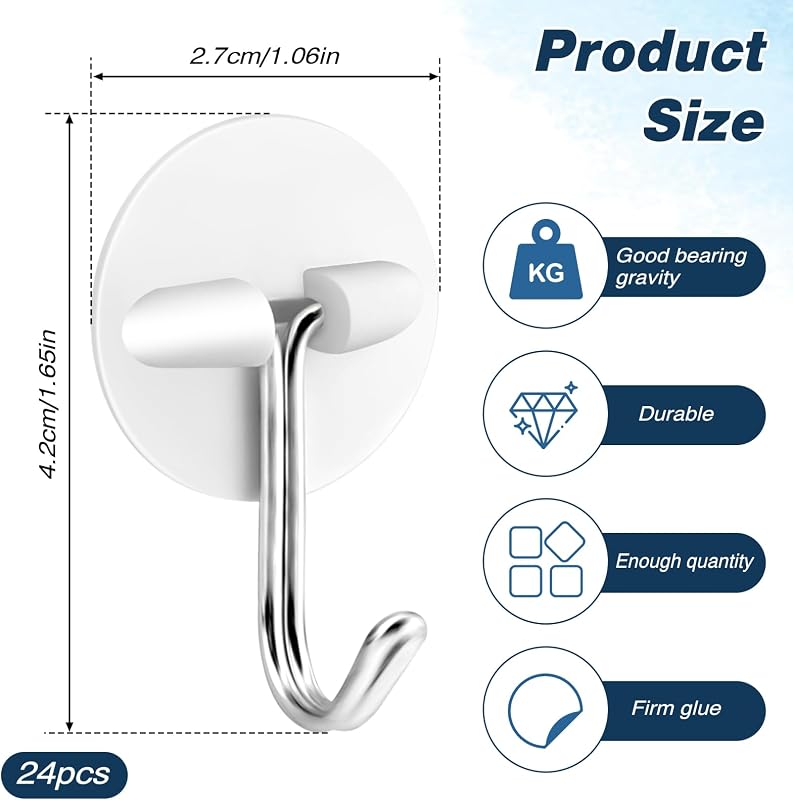 24 Ganchos Plástico Autoadhesivos Blancos Impermeables Utensilios