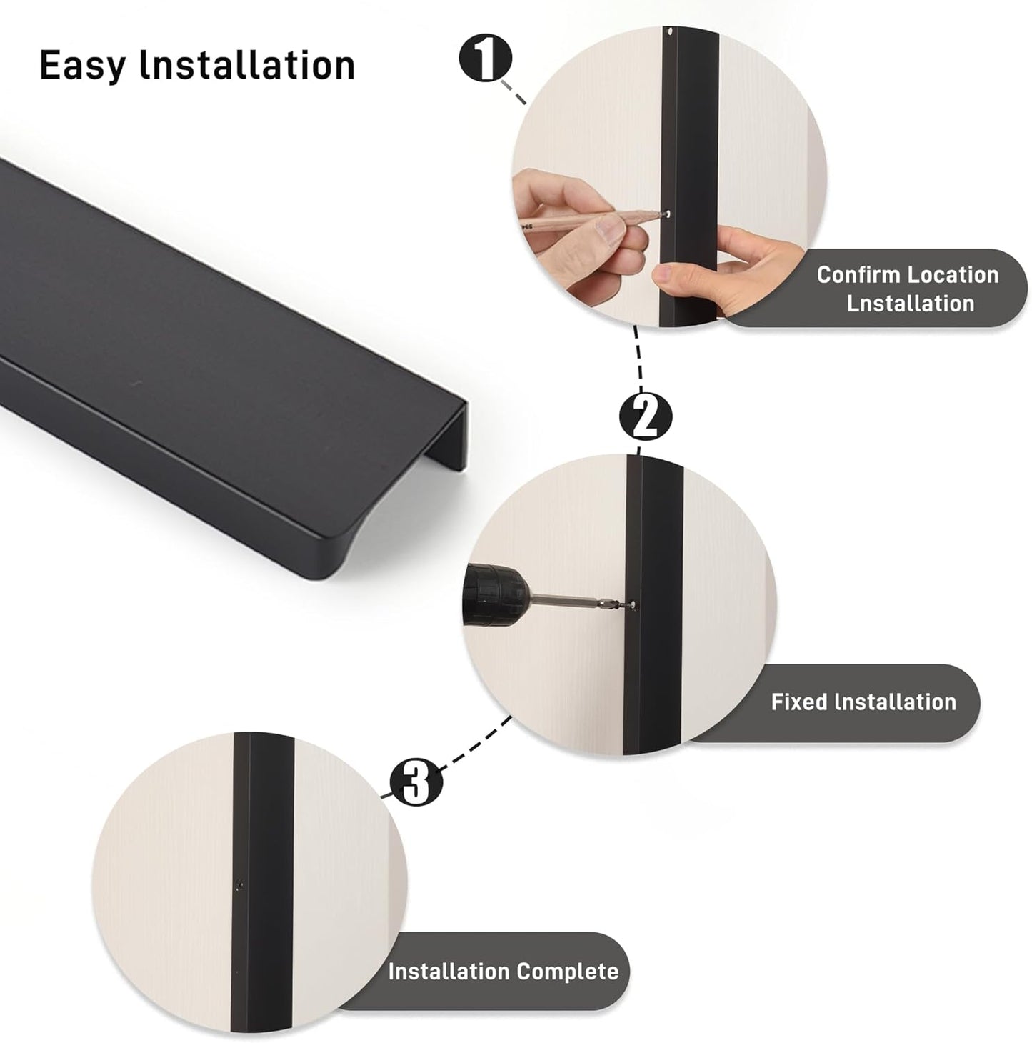 Tiradores largos aluminio pack 6 color negro 11.81pulg
