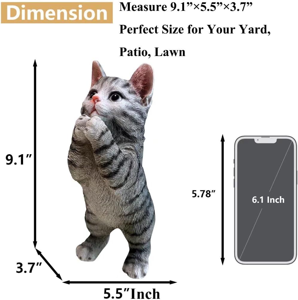 Estatua gato rezando gris para jardín y patio
