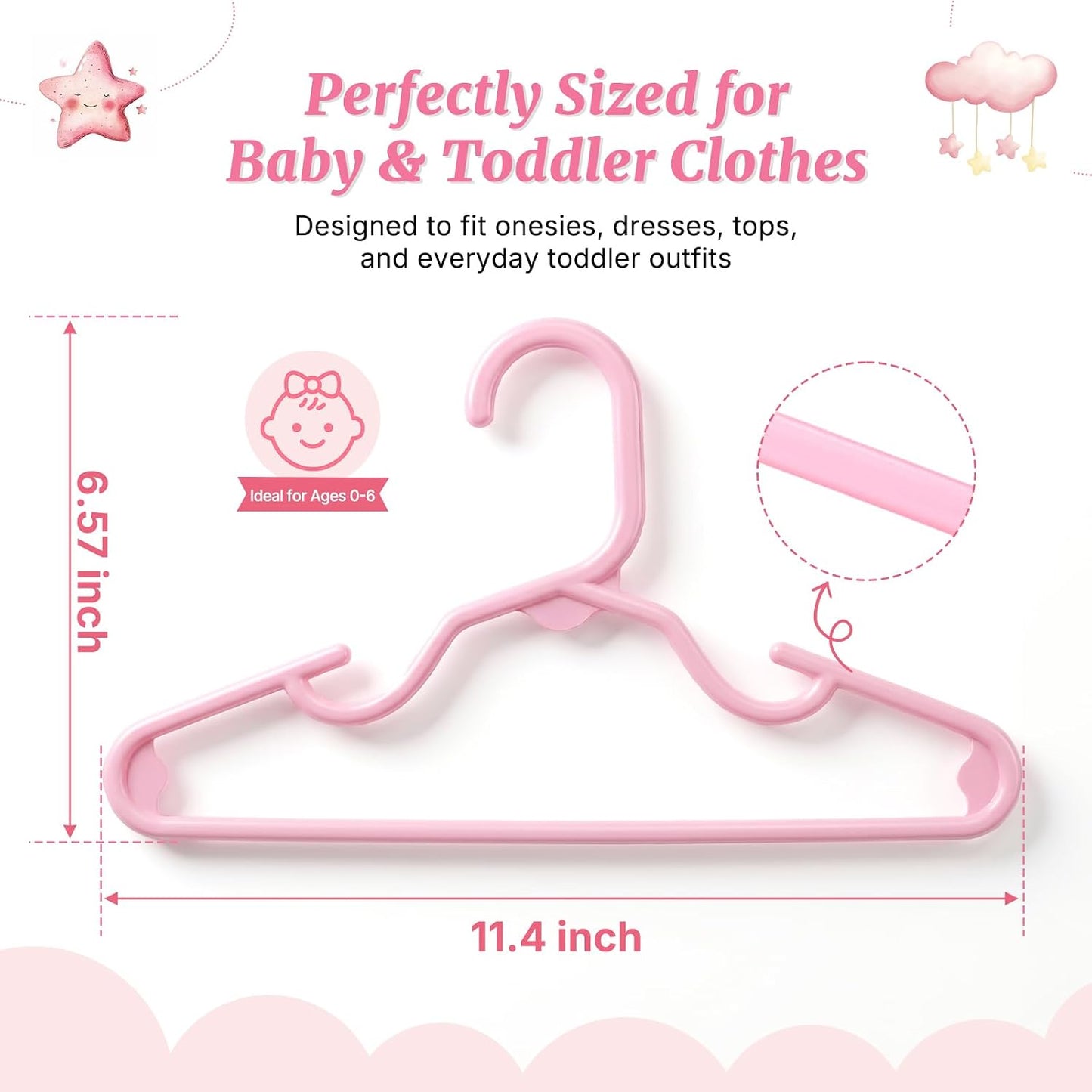 Perchas bebé plástico 11" color rosa 20uds