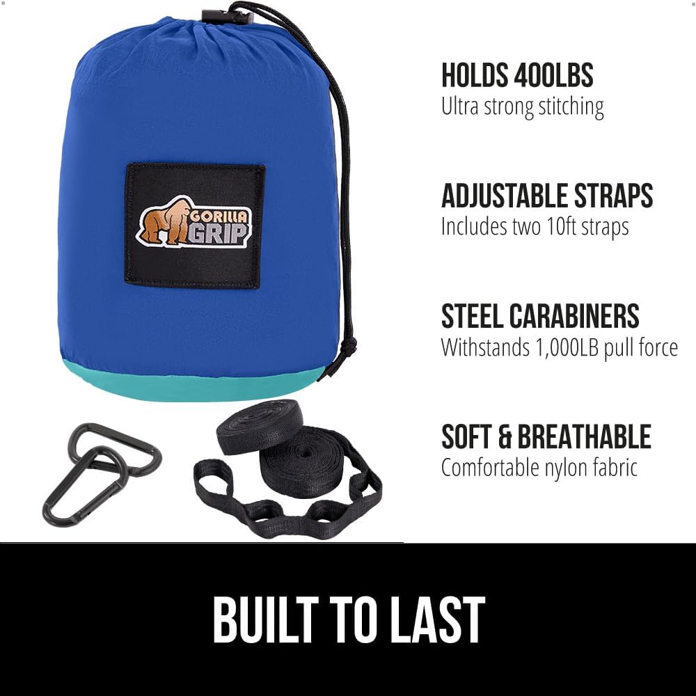Hamaca camping duradera con correas silla viaje azul