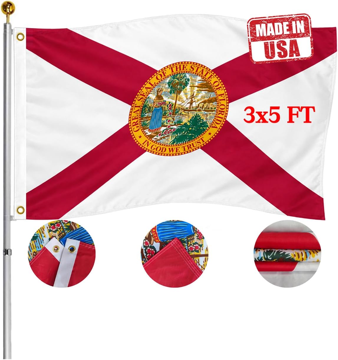 Bandera doble cara Florida 3x5ft resistente UV lona