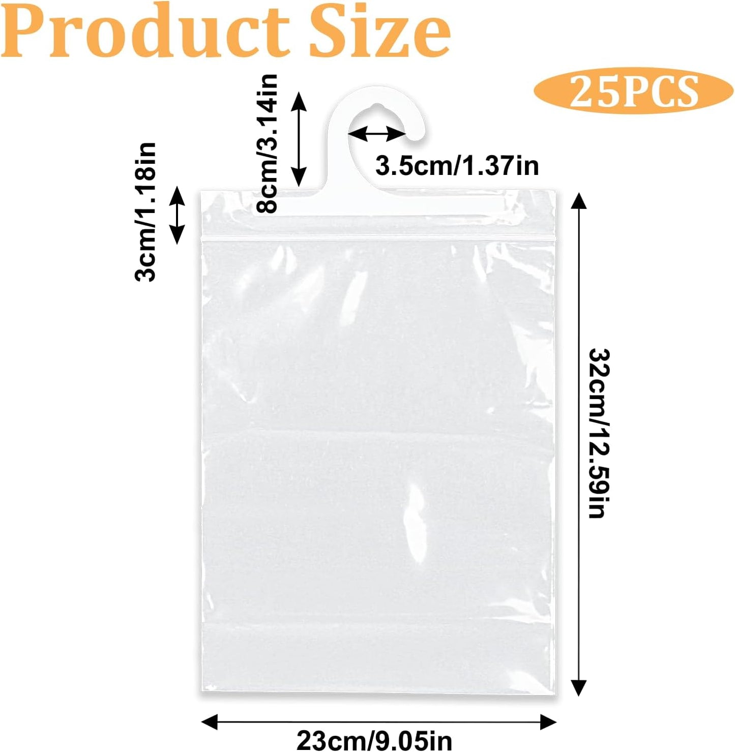 25 Bolsas Plástico Transparente con Gancho para Colgar
