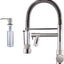 Grifo cocina LED con pulverizador y dispensador jabón níquel
