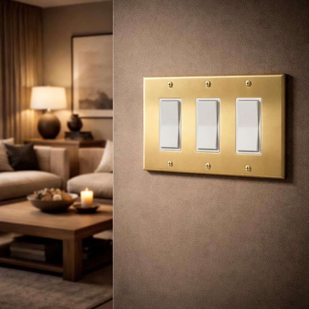 Placa pared interruptor luz triple latón cepillado 6.3x4.3