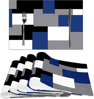 4 Manteles Arpillera 12x18pulg Azul y Negro