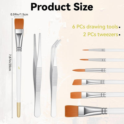 Juego de 6 pinceles de pintura para tartas con pinzas rectas y curvas