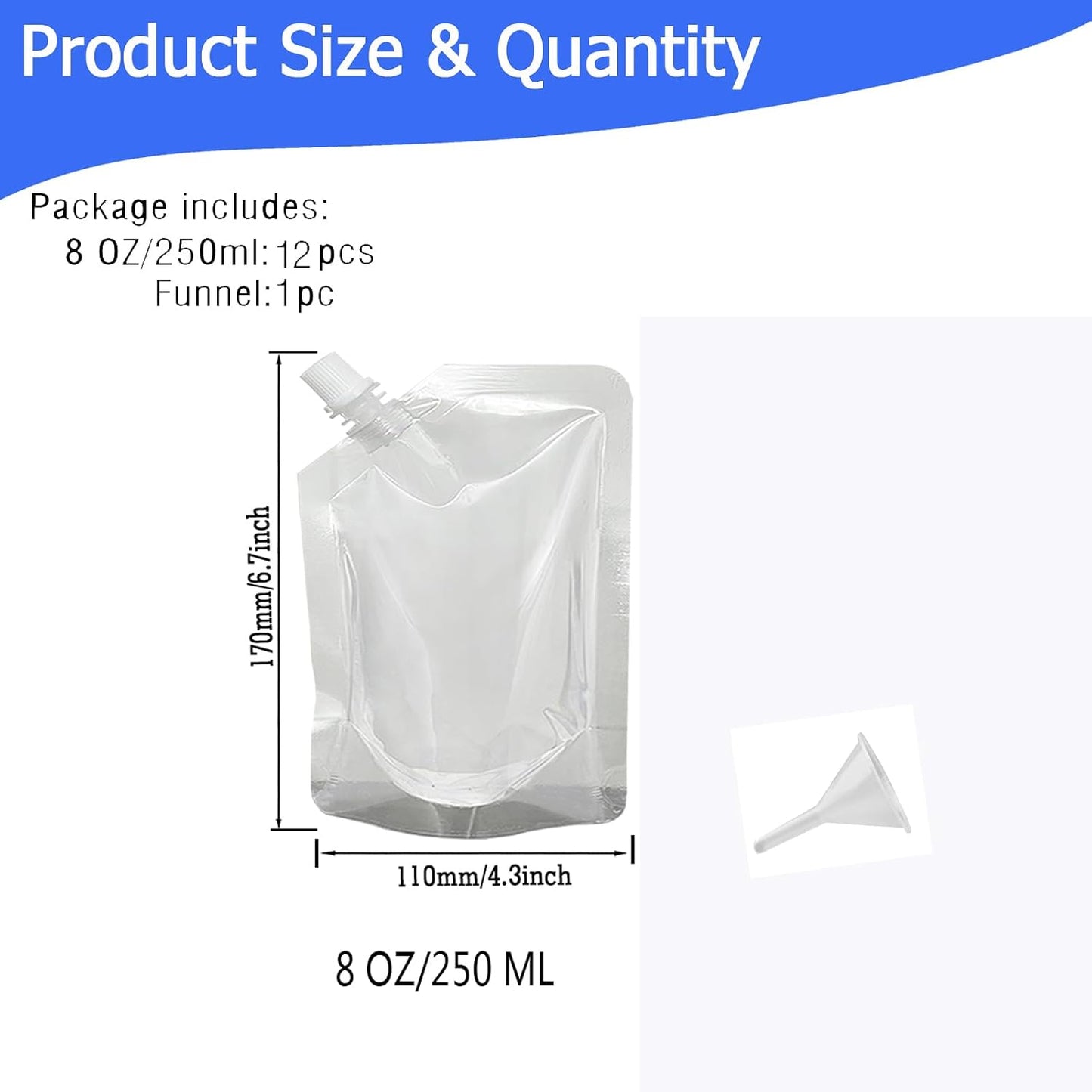 12 Frascos Plástico Alimenticio 8oz Con Embudo Reutilizable