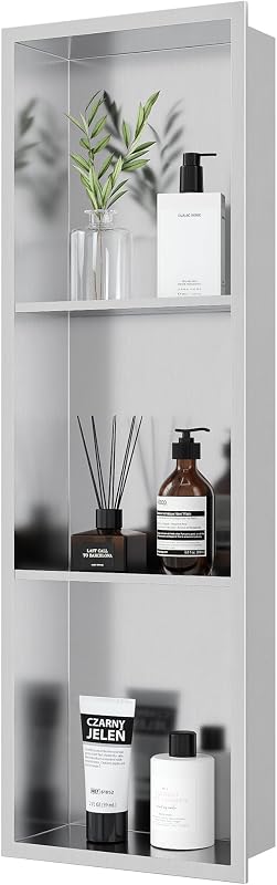 Nicho ducha acero inox 12x36pulg níquel cepillado 3 niveles