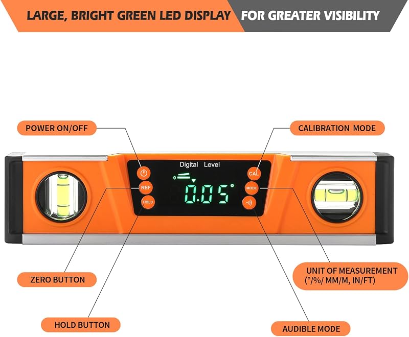 Nivel digital 10" LED magnético IP54 con base V-GROOVE