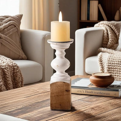 Portavelas de madera natural rústico para velas pilar