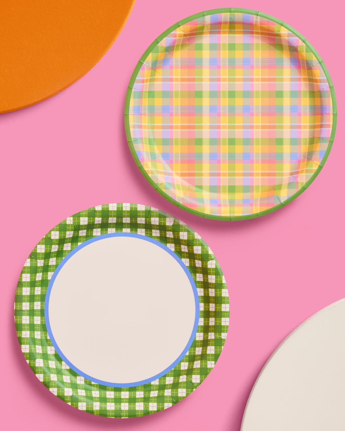 Plato papel estampado plaid verde para fiestas