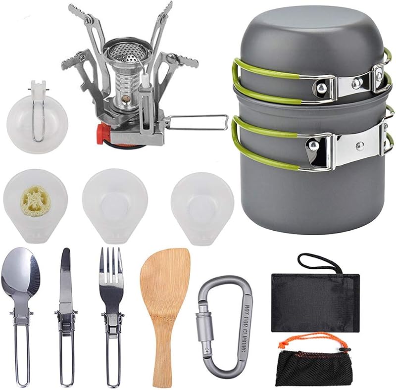 Kit utensilios cocina campamento ollas sartenes cuchillo