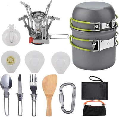 Kit utensilios cocina campamento ollas sartenes cuchillo