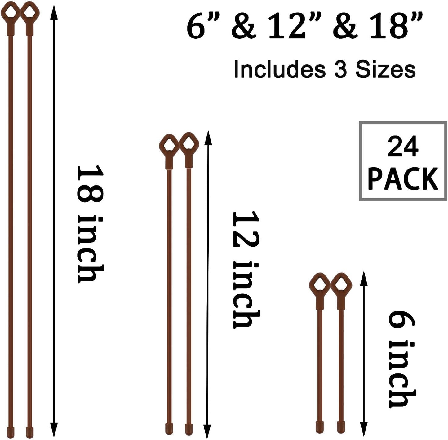 Bridas silicona con lazos goma 6-18pulg reutilizables marrón