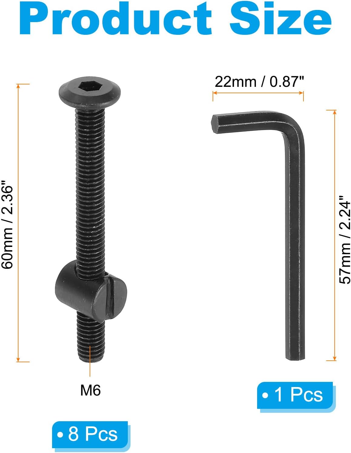 Tornillos litera M6 x 2.362" set 8 s hex surtido negro