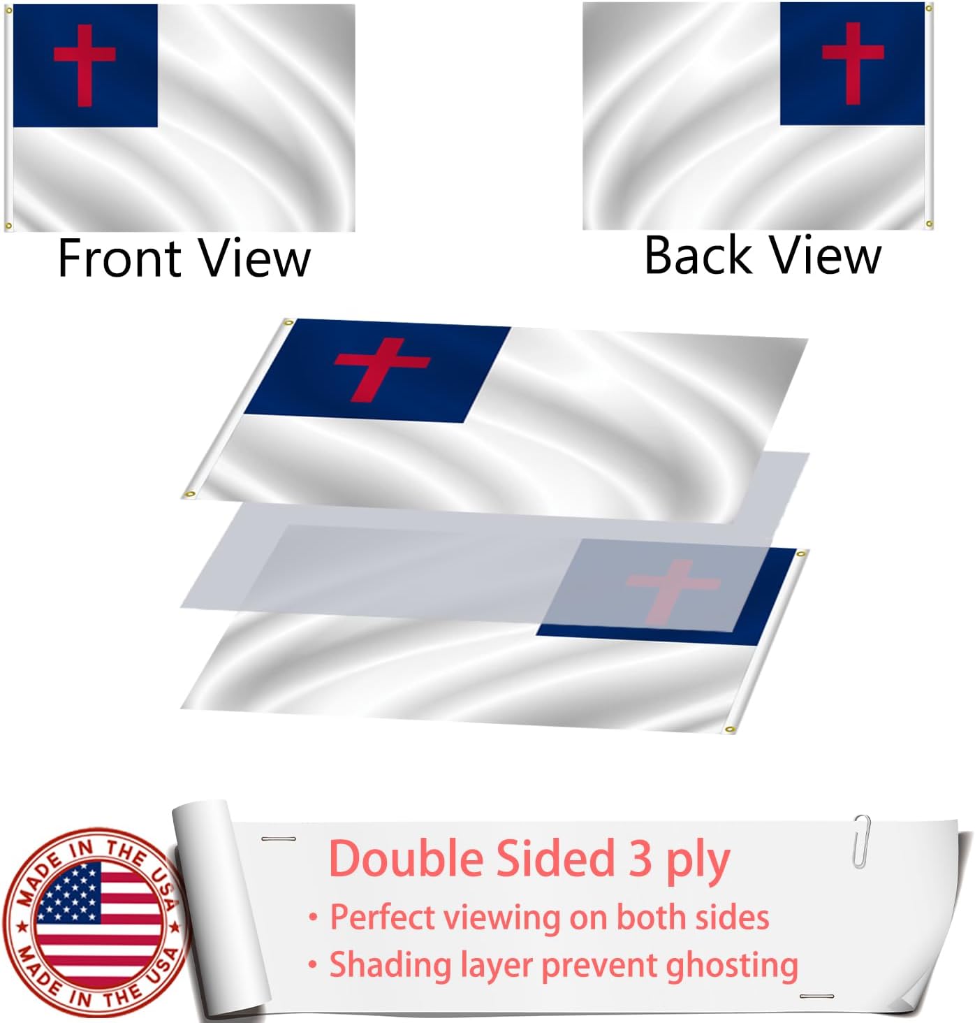Bandera cristiana 5x8 doble cara resistente con ojales latón