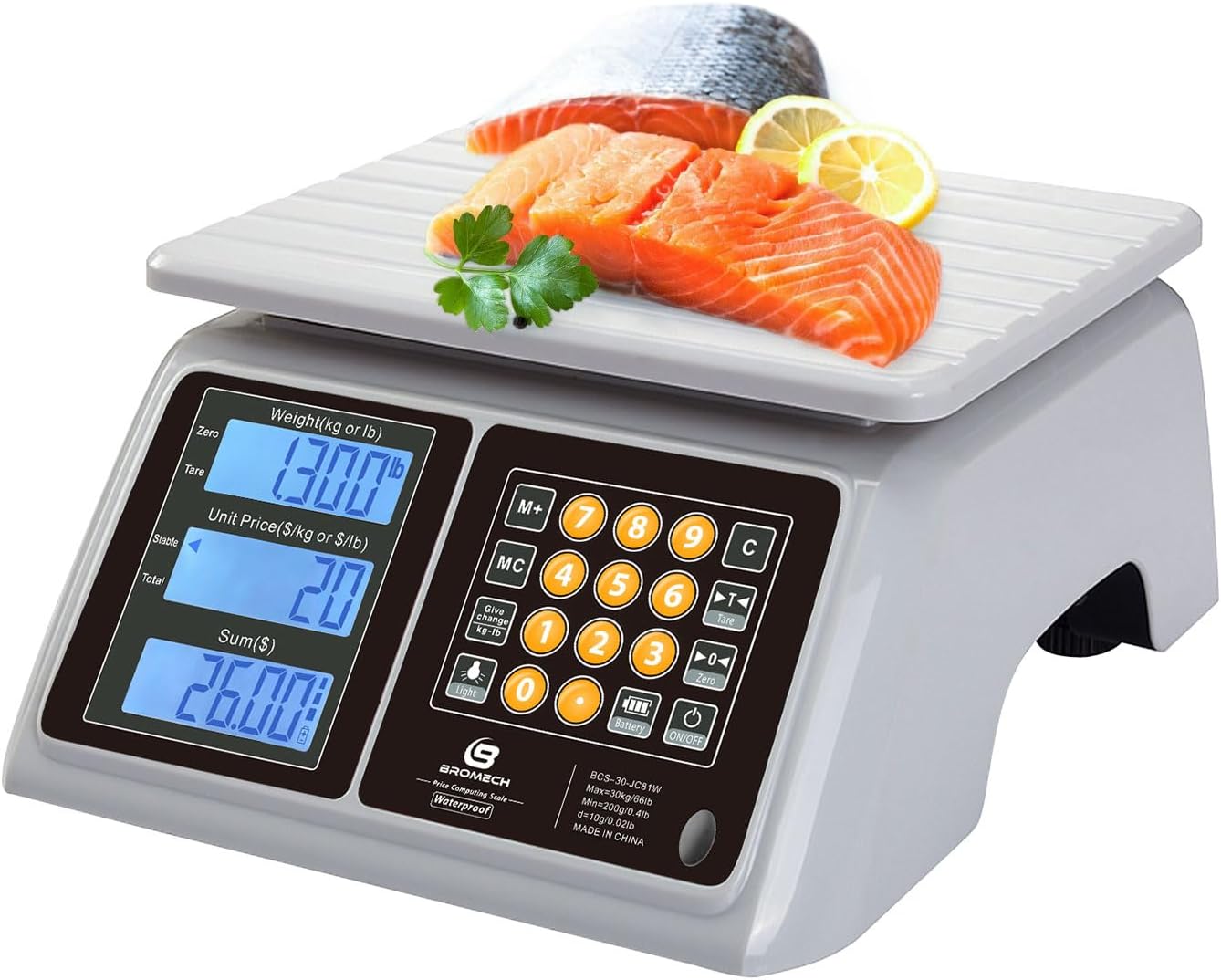 Báscula digital impermeable IPX7 para carne 66lb